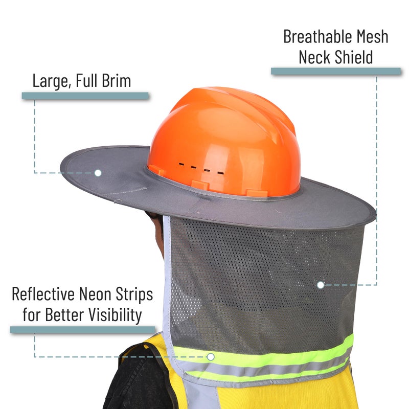 UNCO- Hard Hat Sun Shield, 2 Pack, Grey, Full & Standard Brim Mesh Sunshade High Visibility Reflective, Hard Hat Accessories - Image 3