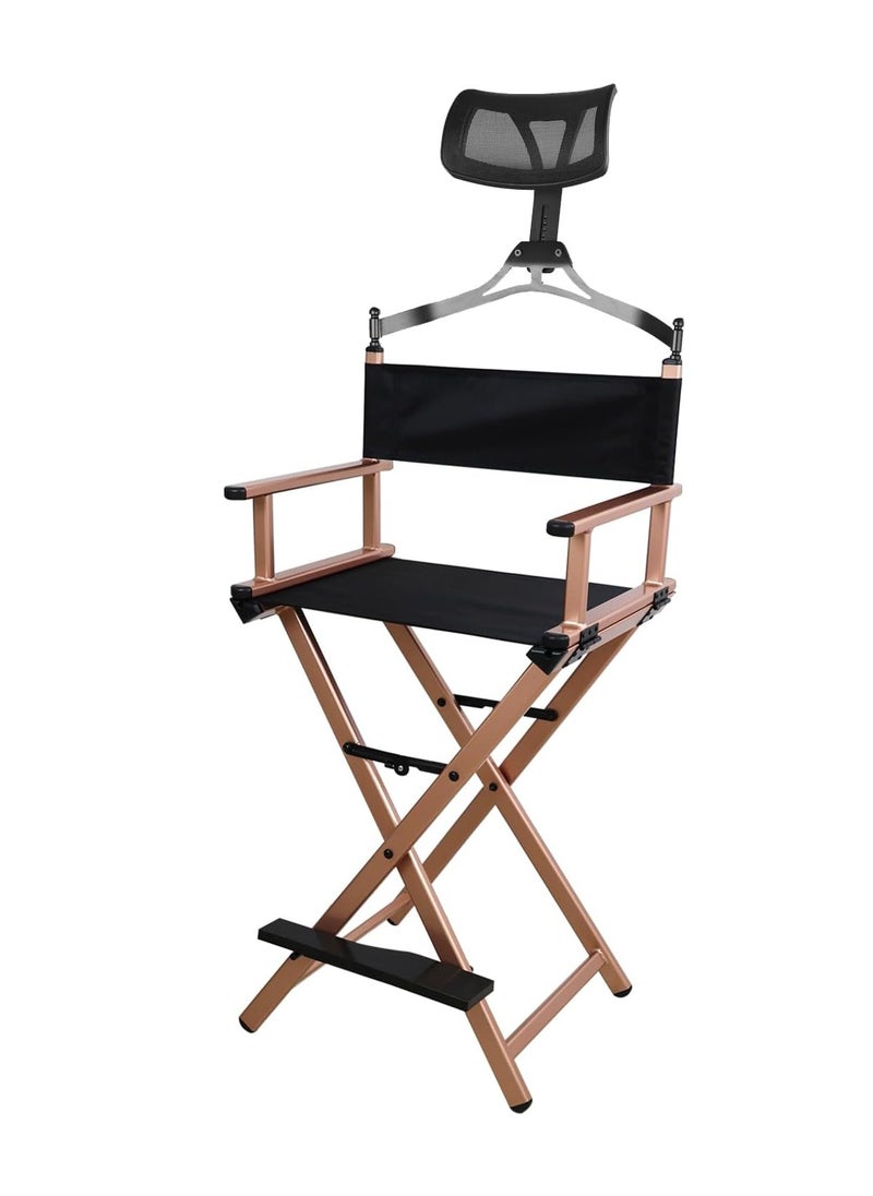 Meishida - Foldable Director Chair, Lightweight Aluminum Portable Makeup Artist Chair, for Bedroom, Studio, Salon and Outdoor Activities With headrest (Rose Gold) - Image 1