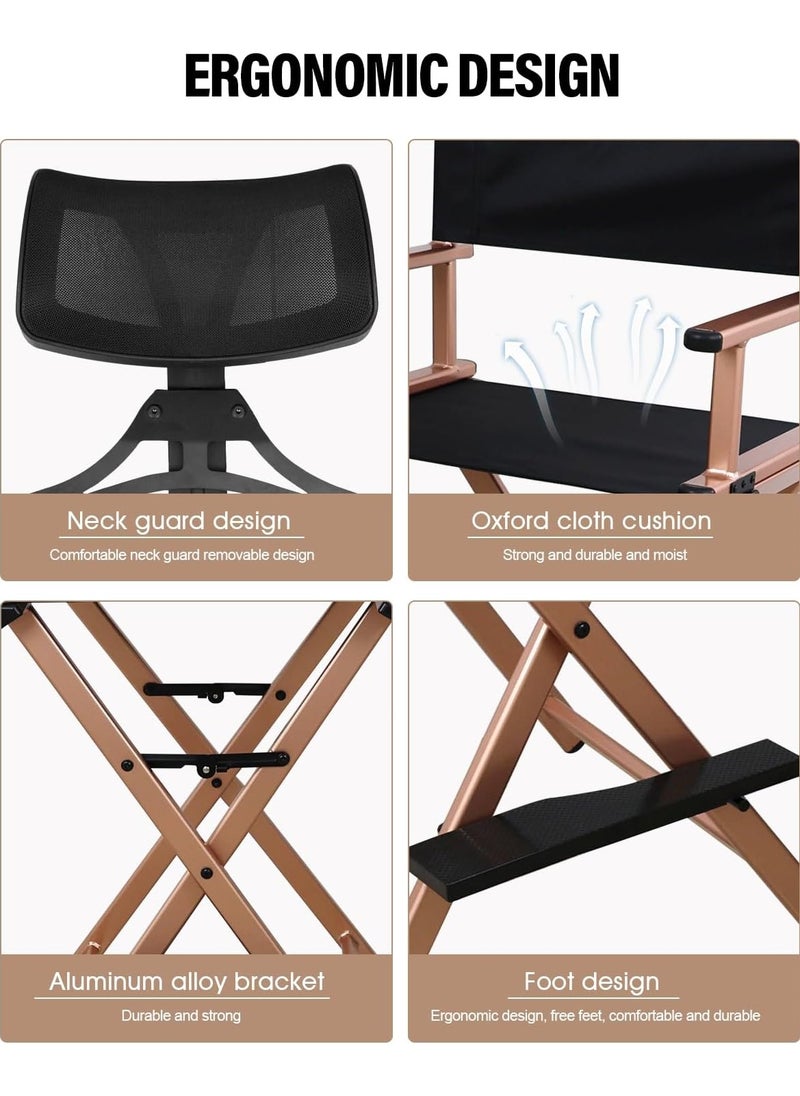 Meishida - Foldable Director Chair, Lightweight Aluminum Portable Makeup Artist Chair, for Bedroom, Studio, Salon and Outdoor Activities With headrest (Rose Gold) - Image 1