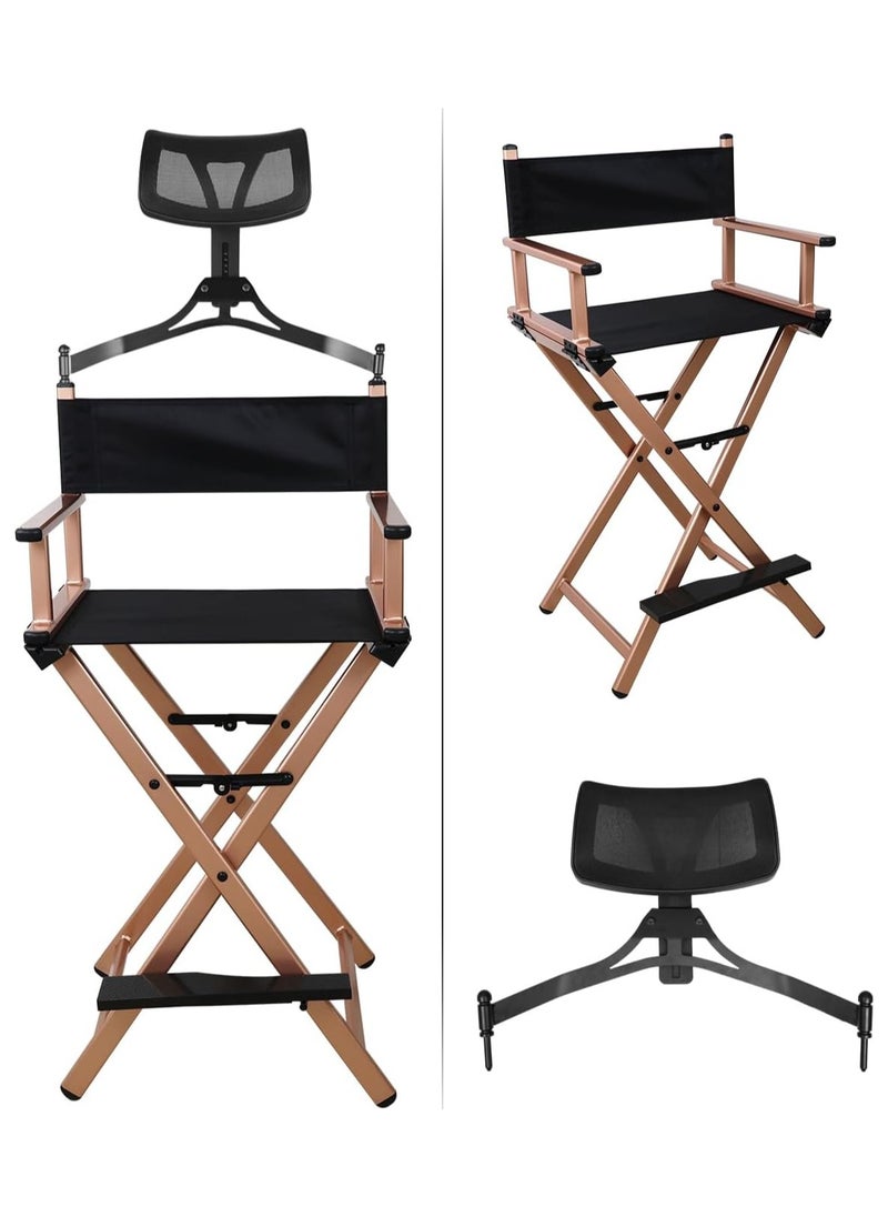 Meishida - Foldable Director Chair, Lightweight Aluminum Portable Makeup Artist Chair, for Bedroom, Studio, Salon and Outdoor Activities With headrest (Rose Gold) - Image 1