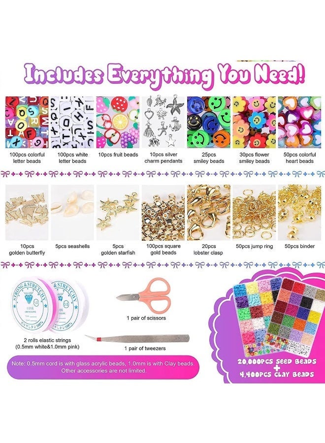 ECVV 25000 PCS Clay Beads Bracelet Making Kit, 24 Styles Fruit Flower Polymer Clay Beads Smiley Face Animals Star Rainbow Polymer Beads for Jewelry Lovers - Image 1