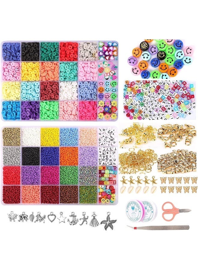 ECVV 25000 PCS Clay Beads Bracelet Making Kit, 24 Styles Fruit Flower Polymer Clay Beads Smiley Face Animals Star Rainbow Polymer Beads for Jewelry Lovers - Image 2