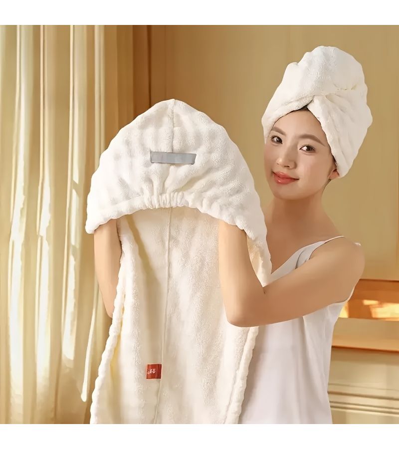 1pc Super Absorbent Quick Dry Hair Drying Cap Wide Tailed Large Size Women Random Color Bathing Cap - Image 1