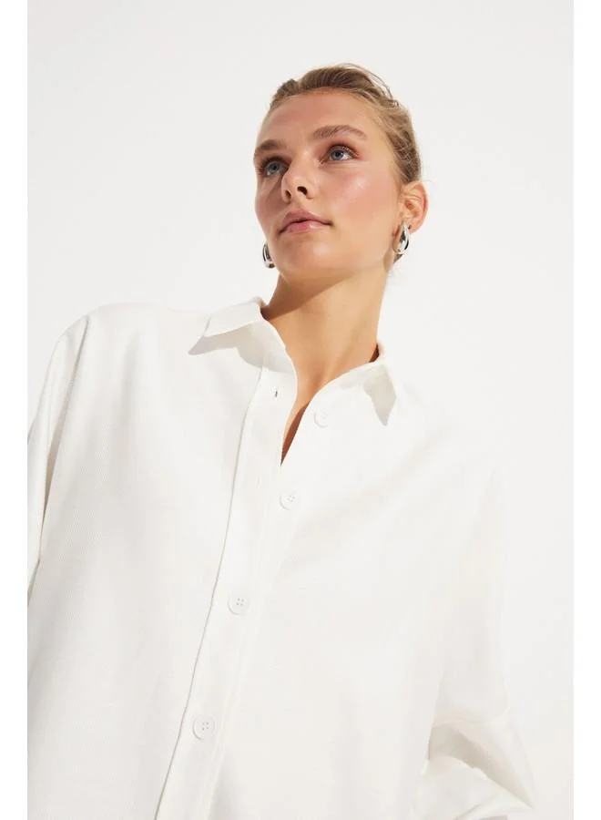 JUNE June Women Exclusive Boyfirend/Wide Fit %100 Tensel Shirt Ecru