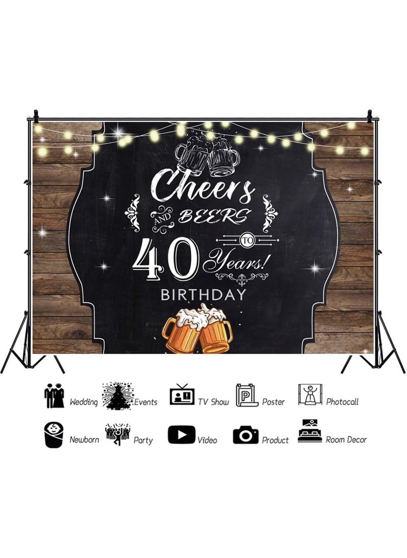 Laeacco Laeacco 7x5ft 40 Years Old Birthday Backdrop Happy 40th Birthday Polyester Background for Photography Vintage Rustic Wood Plank Cheers Beers Birthday Celebration Banner Bday Party Decor Photo Booth  - Image 4