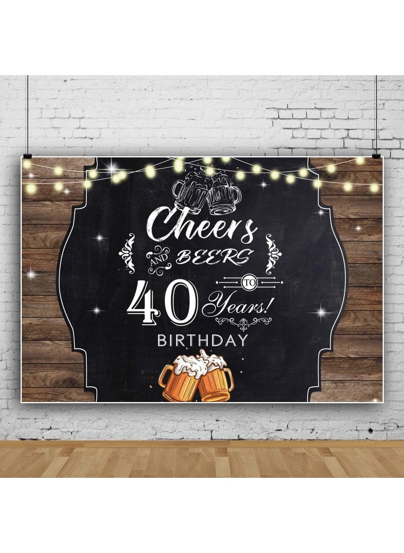 Laeacco Laeacco 7x5ft 40 Years Old Birthday Backdrop Happy 40th Birthday Polyester Background for Photography Vintage Rustic Wood Plank Cheers Beers Birthday Celebration Banner Bday Party Decor Photo Booth  - Image 2