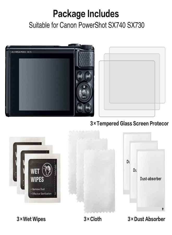 Rieibi (3 Packs) Screen Protector for Canon PowerShot SX740 SX730 Digital Camera, 0.33mm 9H Hardness Tempered Glass Film for Canon SX740 SX730 Anti-Fingerprint Anti-Scratch Ultra-clear - Image 2