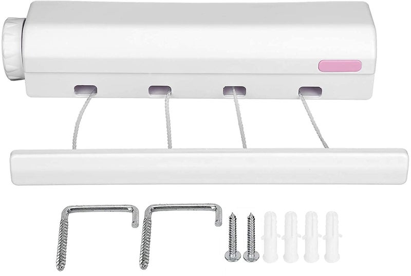 RHYDON Retractable Clothesline Telescopic Indoor Outdoor Wall Mounted Clothes Dryer Line Drying Rope Hanger 4Line for Indoor Outdoor Laundry Drying Max Load 8 KGPlastic Pink - Image 2
