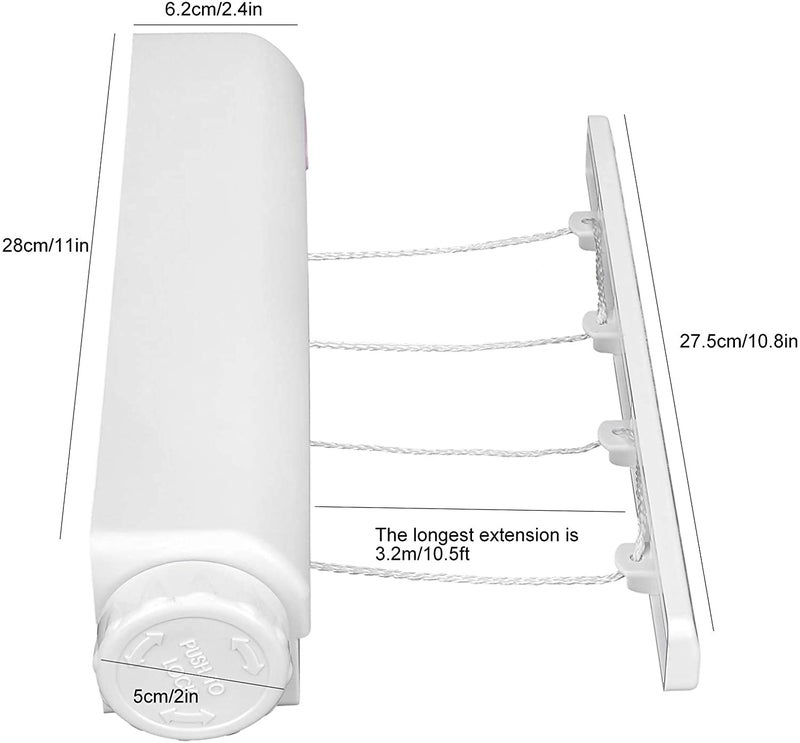 RHYDON Retractable Clothesline Telescopic Indoor Outdoor Wall Mounted Clothes Dryer Line Drying Rope Hanger 4Line for Indoor Outdoor Laundry Drying Max Load 8 KGPlastic Pink - Image 4