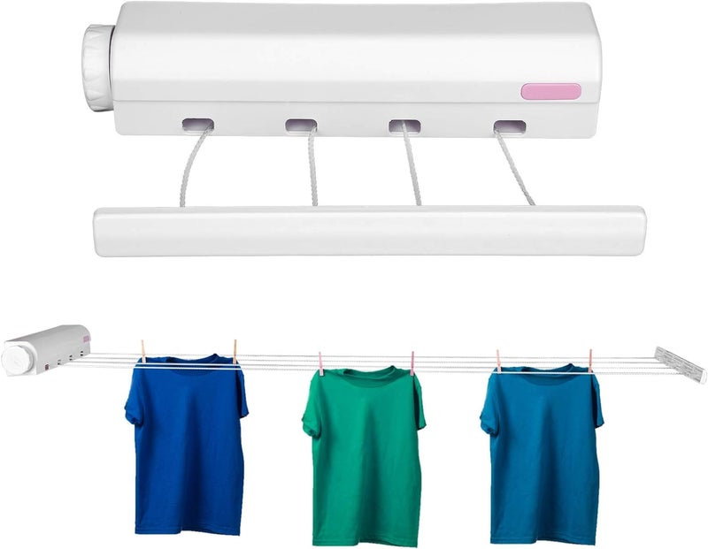 RHYDON Retractable Clothesline Telescopic Indoor Outdoor Wall Mounted Clothes Dryer Line Drying Rope Hanger 4Line for Indoor Outdoor Laundry Drying Max Load 8 KGPlastic Pink - Image 1
