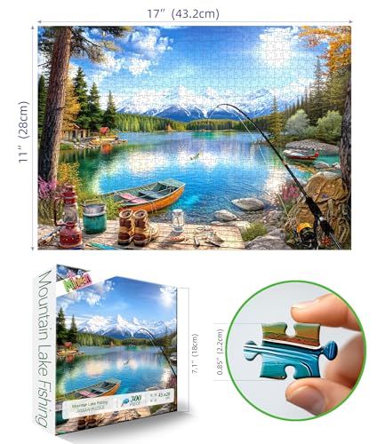 MINIWAN Lake Mountain Fishing Camp 300 Piece Puzzle for Adults Fun Puzzles for Adults 300 Pieces with HD Print Poster 17x11 Dust Free for Gifts Halloween Christmas Family Games Lovers - Image 5