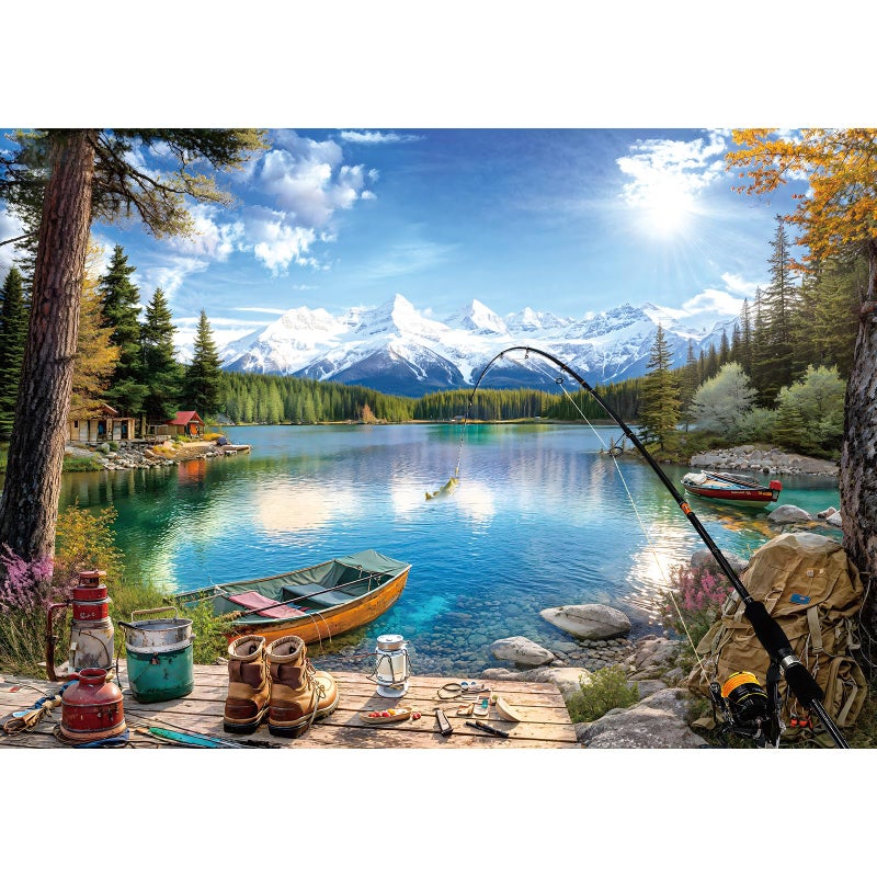 MINIWAN Lake Mountain Fishing Camp 300 Piece Puzzle for Adults Fun Puzzles for Adults 300 Pieces with HD Print Poster 17x11 Dust Free for Gifts Halloween Christmas Family Games Lovers - Image 3
