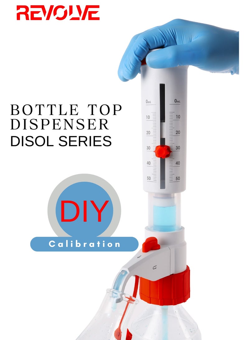 Revolve Scientific REVOLVE BOTTLE TOP DISPENSER, ANALOG-ADJUSTMENT, WITH RECIRCULATING VALVE, 100 ML DISOL SERIES - Image 1