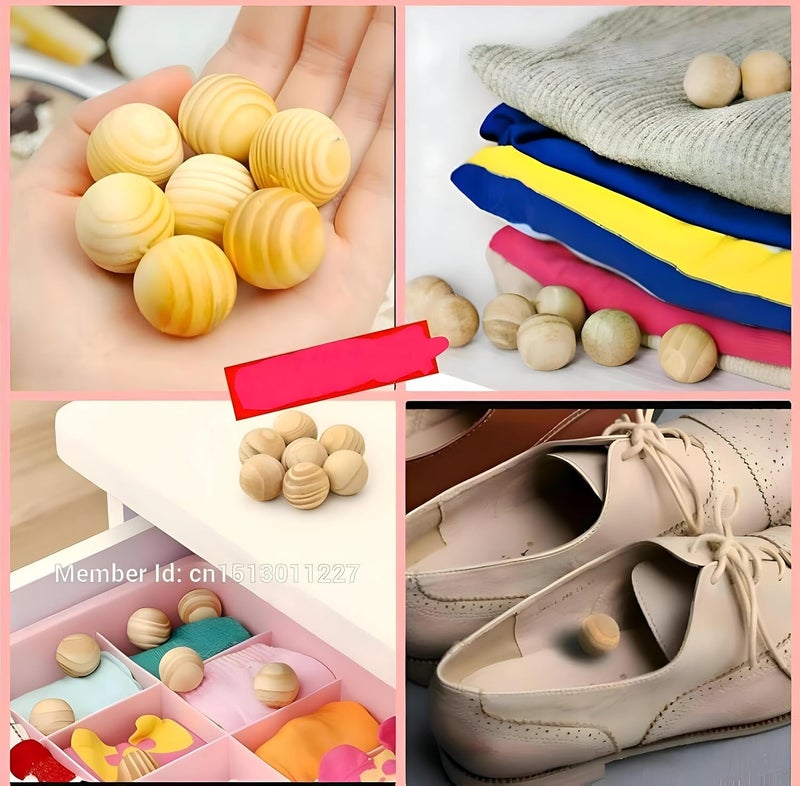 Chemical Free Cedar Wood Moth Balls 20 Pieces - Natural Clothes Storage Protector with Eucalyptus Beige Fragrance Sachet for Closets Drawers and Storage Boxes - Image 1