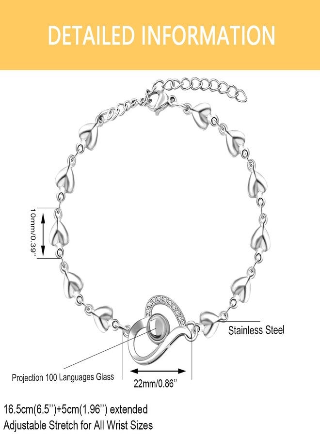 Uloveido I Love You in 100 Languages Bracelet Cute Heart Chain Bracelet Love Gifts for Mom Wife Daughter Sister Y4435 (Silver Color) - Image 5