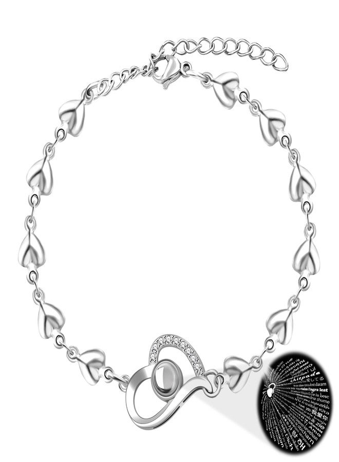 Uloveido I Love You in 100 Languages Bracelet Cute Heart Chain Bracelet Love Gifts for Mom Wife Daughter Sister Y4435 (Silver Color) - Image 1