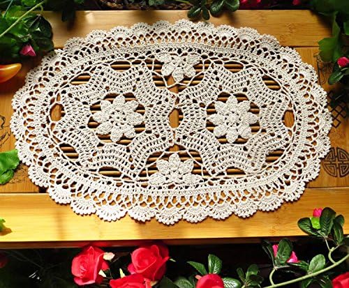 Laivigo New Handmade Crochet Lace Oval Table Placemat Doilies Doily12 x 20 InchBeige2pcs - Image 2