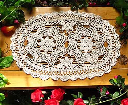 Laivigo New Handmade Crochet Lace Oval Table Placemat Doilies Doily12 x 20 InchBeige2pcs - Image 3