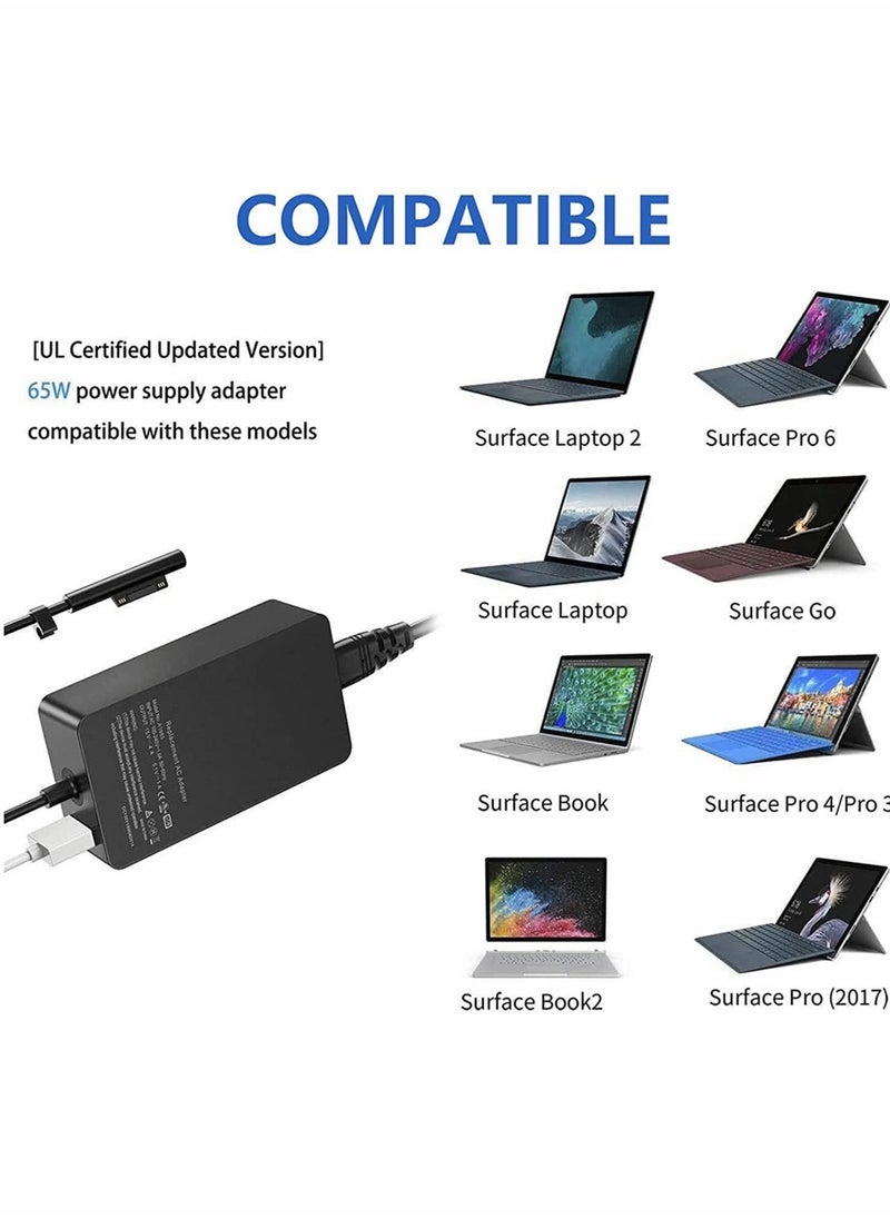 Generic - 65W Power Adapter for Surface Pro, AC Power Supply Charging Cable, UK Plug Additional USB Port, Surface Charger Compatible for Microsoft Surface Pro X 7/6/5/4/3, Surface Laptop, Surface Book - Image 1