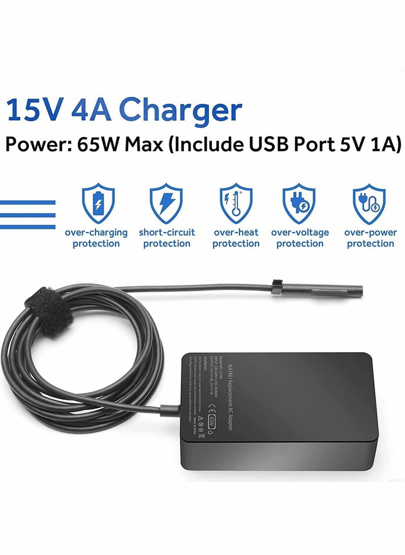Generic - 65W Power Adapter for Surface Pro, AC Power Supply Charging Cable, UK Plug Additional USB Port, Surface Charger Compatible for Microsoft Surface Pro X 7/6/5/4/3, Surface Laptop, Surface Book - Image 1