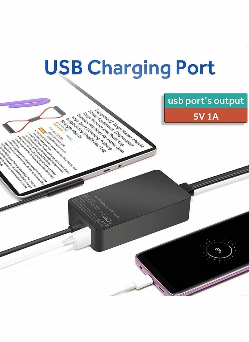 Generic - 65W Power Adapter for Surface Pro, AC Power Supply Charging Cable, UK Plug Additional USB Port, Surface Charger Compatible for Microsoft Surface Pro X 7/6/5/4/3, Surface Laptop, Surface Book - Image 1