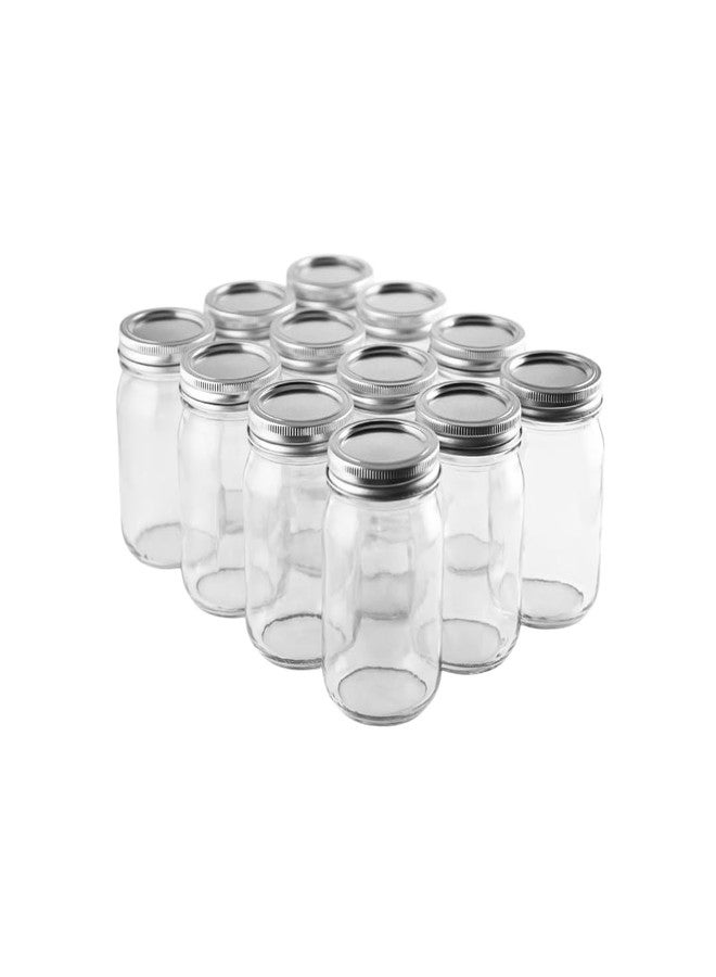FastRack Regular Mouth Glass Mason Jars with Metal Airtight Lids | 16 oz - Pack of 12 | Large Glass Jars for Food Storage with Lids | Ideal for Canning, Fermentation, Pickling, Kombucha Brewing - Image 1