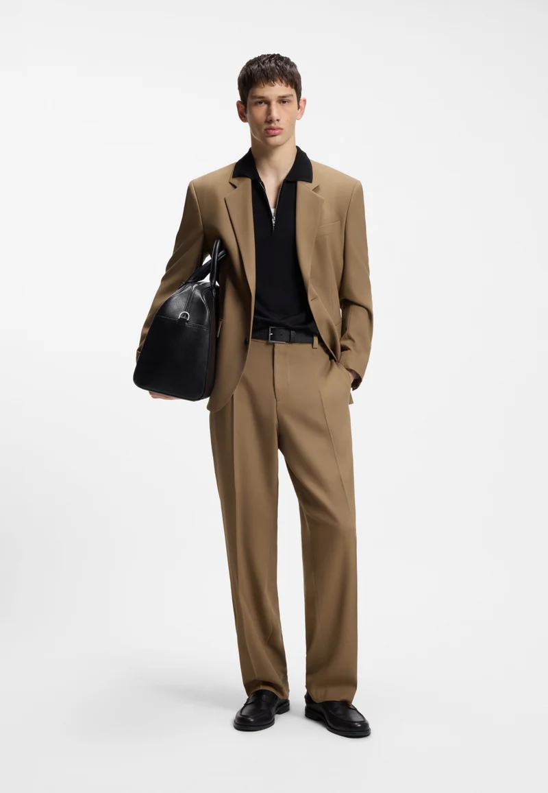 HUGO Beige Modern-fit trousers in stretch twill with front crease for Men | Best Price UAE