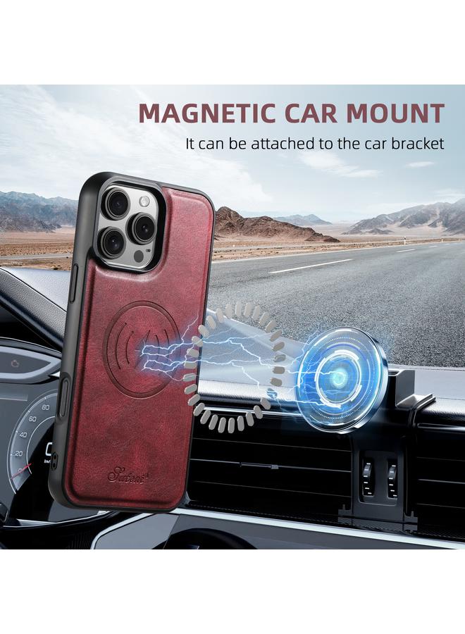 Suteni Case For iPhone 16 Pro Max H15 MagSafe Oil Eax Leather Detachable Wallet Back Phone Case - Image 3