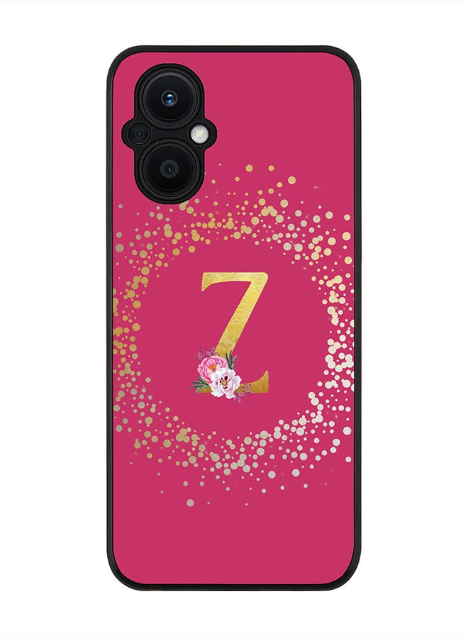 Stylizedd Rugged Black Edge Case for Oppo Reno7 Z , Slim fit Rubber Edges Thin Cover -  Custom Monogram Initial Letter Floral Pattern Alphabet - Z (Dark Pink Rose) - Image 1