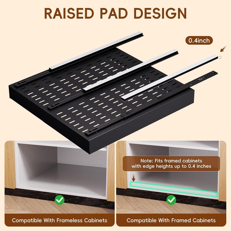 OneDream 2 Pack Pull Out Cabinet Organizer, 21" Deep Slide Out Drawers for Kitchen Cabinets, No Drill Adhesive Pull Out Drawers for Cabinets, Back Roll Out Shelves Adjustable Width 12.05"-20.4" - Image 4