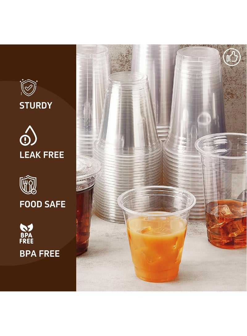 MARKQ [50 Pack] Clear Plastic Cups with Flat Lids 16 oz – Disposable, BPA-Free Juice Cups for Iced Coffee, Smoothies, Juice, Cold Drinks – Ideal for Parties, Events, and To-Go Use  - Image 1