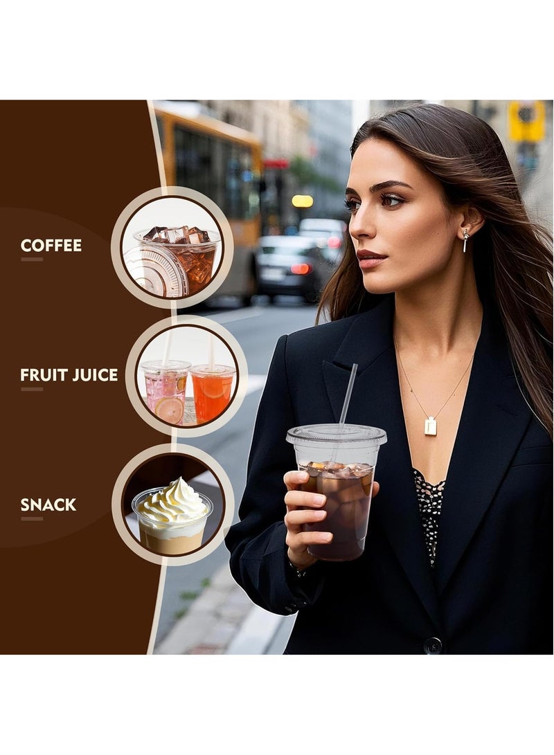MARKQ [50 Pack] Clear Plastic Cups with Flat Lids 16 oz – Disposable, BPA-Free Juice Cups for Iced Coffee, Smoothies, Juice, Cold Drinks – Ideal for Parties, Events, and To-Go Use  - Image 3