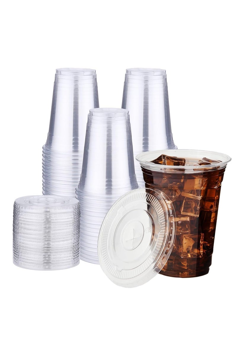 MARKQ [50 Pack] Clear Plastic Cups with Flat Lids 16 oz – Disposable, BPA-Free Juice Cups for Iced Coffee, Smoothies, Juice, Cold Drinks – Ideal for Parties, Events, and To-Go Use - Image 1