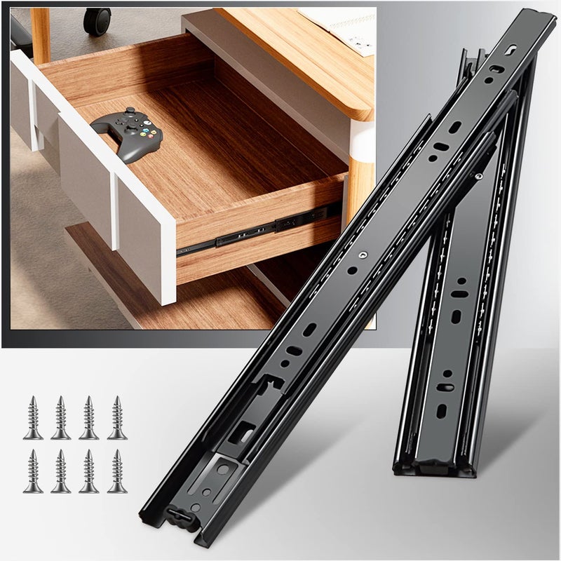 YENUO Full Extension Drawer Slides Side Mount 10 12 14 16 18 20 22 24 Inch Ball Bearing Dresser Cabinet Kitchen Black Rails Track Guide Glides Runners Heavy Duty 100 Lb Basic Black 1 Pr16 Inch