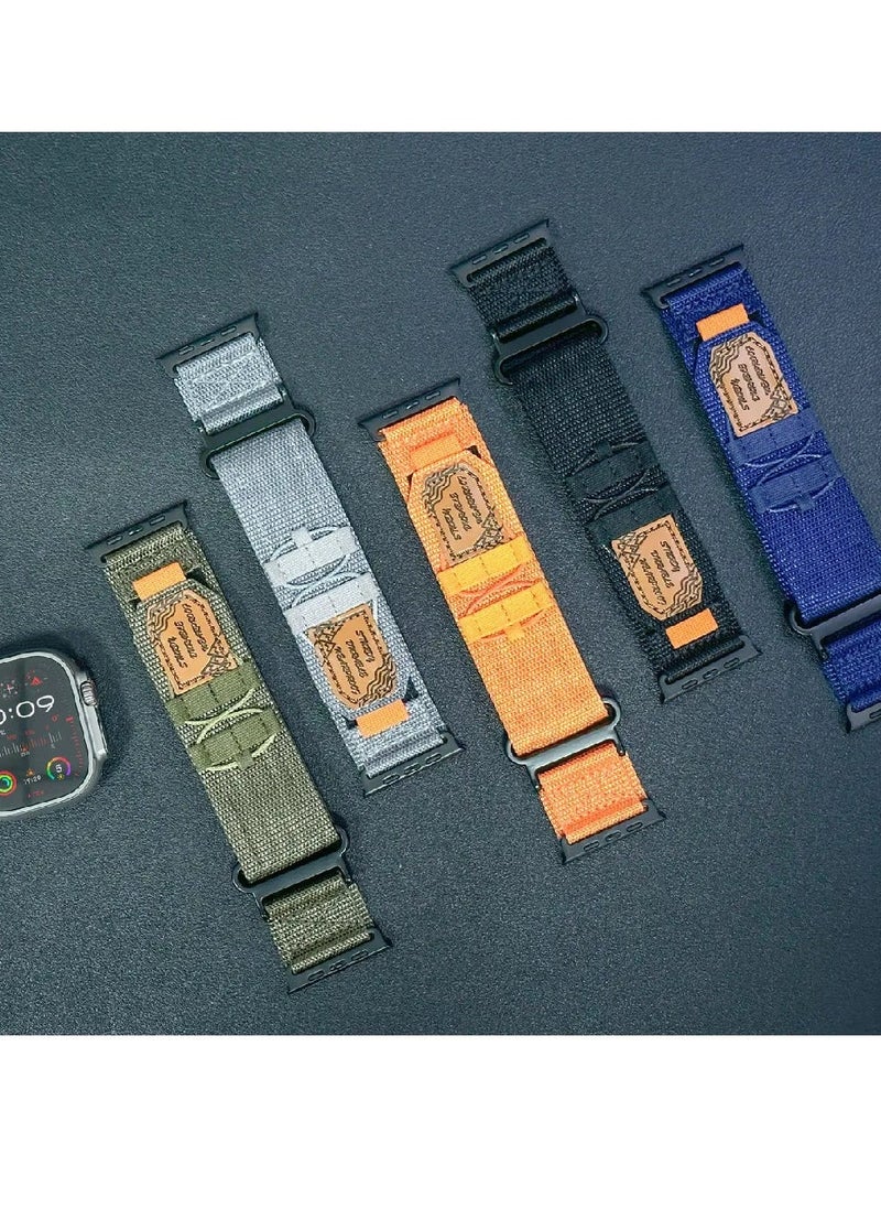 Generic - Rugged Nylon Sport Velcro Loop Band Compatible with Apple Watch Ultra/Ultra 2 49mm, 45mm, 44mm, 42mm – Durable & Adjustable Strap for Men, Perfect for Active Lifestyles - Orange - Image 1