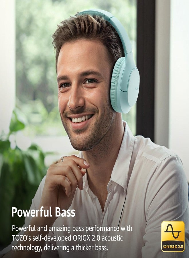 TOZO Bluetooth 5.4 Over Ear Headphones, ENC Call Noise Cancelling Mic, Foldable Wireless Headset, 70H Playback, Deep Bass Stereo Sound, Customizable EQ via Button & App, for Travel and Home, Upgraded - Image 2
