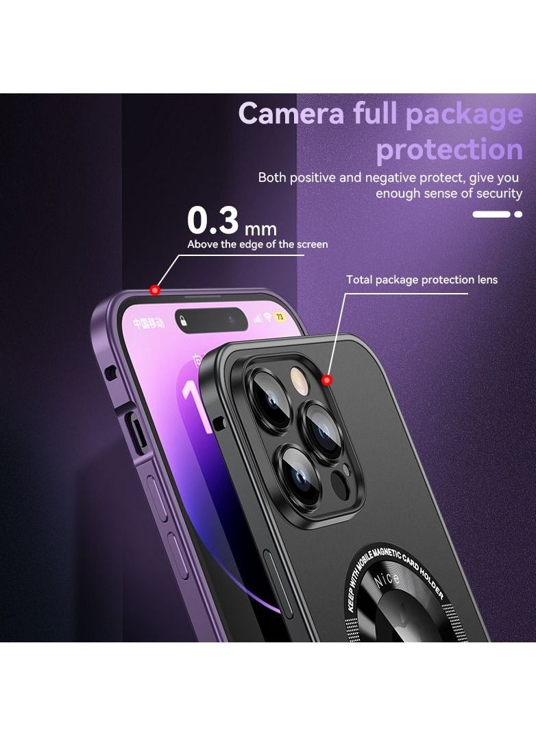 Color Fans - Magnetic Back Cover for iPhone 14 Pro Max Spring Buckle Metal Edge Case Black - Image 1