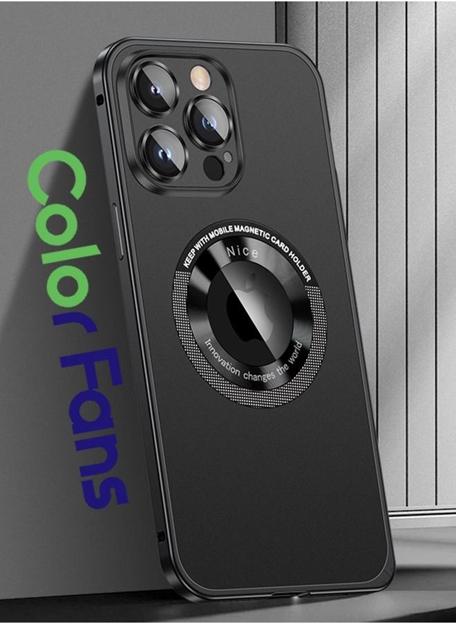 Color Fans - Magnetic Back Cover for iPhone 14 Pro Max Spring Buckle Metal Edge Case Black - Image 1