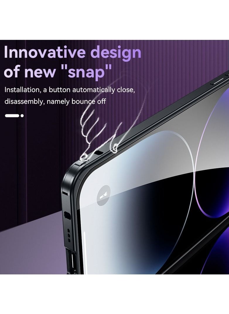 Color Fans - Magnetic Back Cover for iPhone 14 Pro Max Spring Buckle Metal Edge Case Black - Image 1