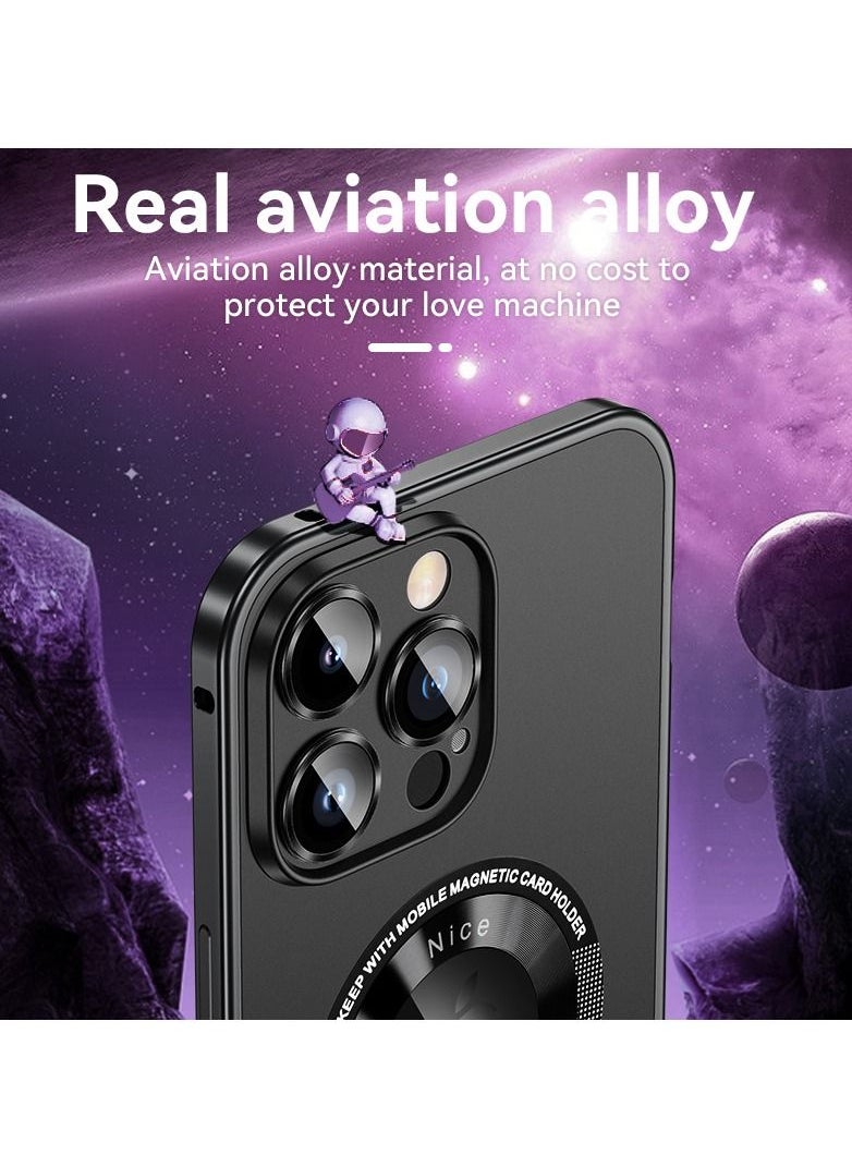Color Fans - Magnetic Back Cover for iPhone 14 Pro Max Spring Buckle Metal Edge Case Black - Image 1