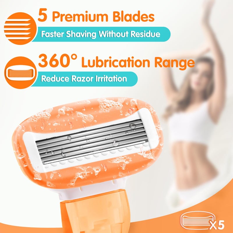 DreamGenius Travel Razors for Women Include 1 Handle and 5 Cartridges, Extra Smooth 5-Blade Travel Essentials Razor with Case for Shaving, Orange - Image 2