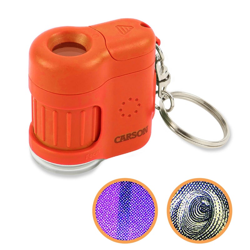 Carson MicroMini 20x Lighted Compact Pocket Microscope UV and LED Flashlight Orange MM280O - Image 2