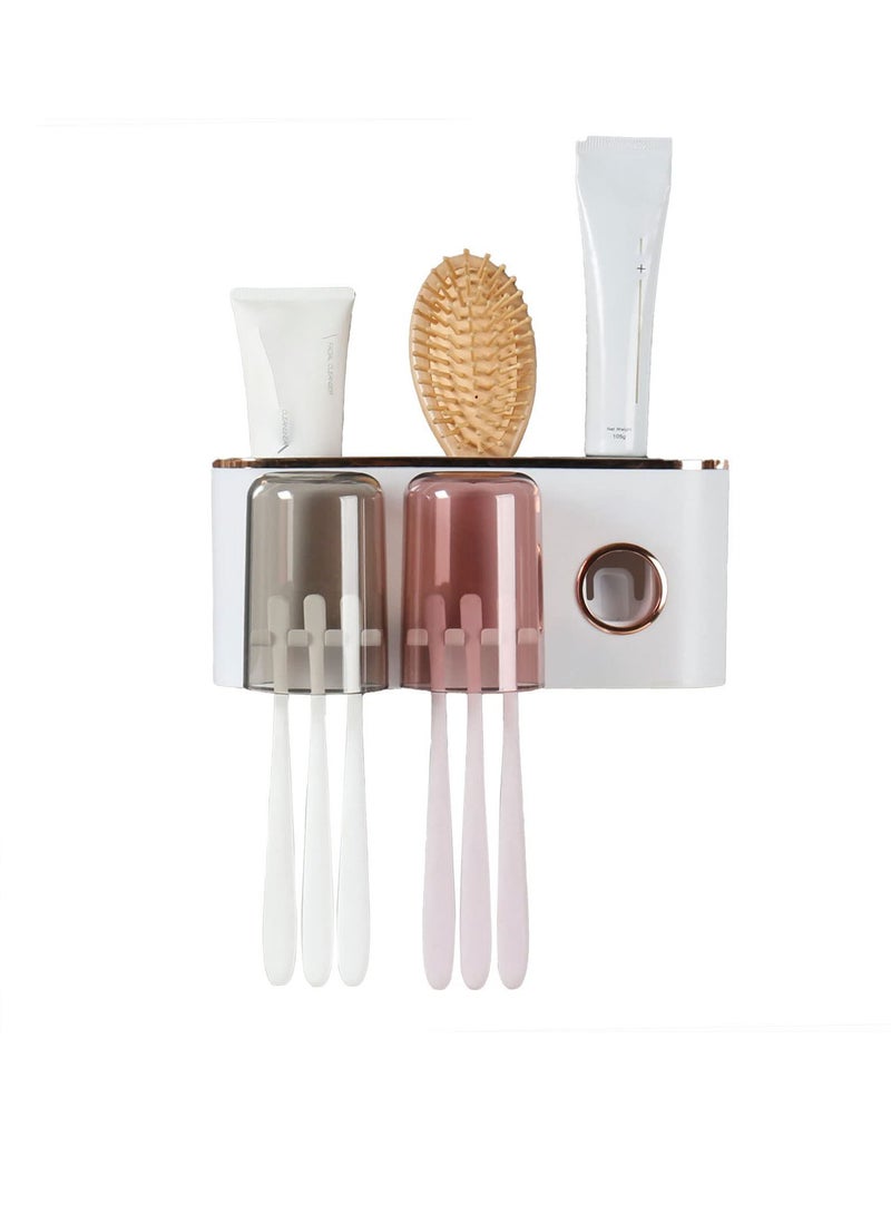 Excefore Toothbrush Holder and Toothpaste Dispenser - Wall Mounted Bathroom Accessories with 2 Cups for Smart Home Decor - Image 1
