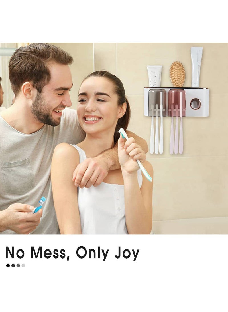 Excefore Toothbrush Holder and Toothpaste Dispenser - Wall Mounted Bathroom Accessories with 2 Cups for Smart Home Decor - Image 2