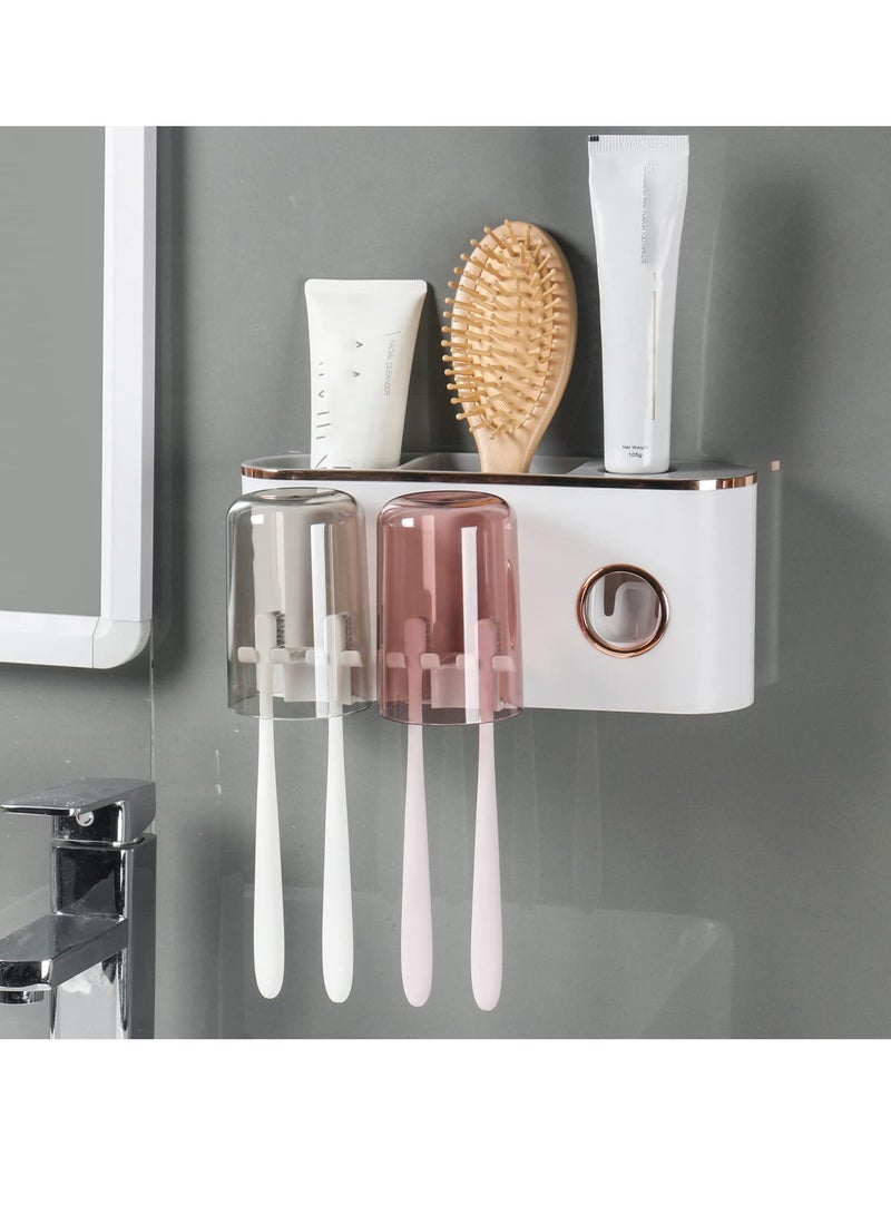 Excefore Toothbrush Holder and Toothpaste Dispenser - Wall Mounted Bathroom Accessories with 2 Cups for Smart Home Decor - Image 3