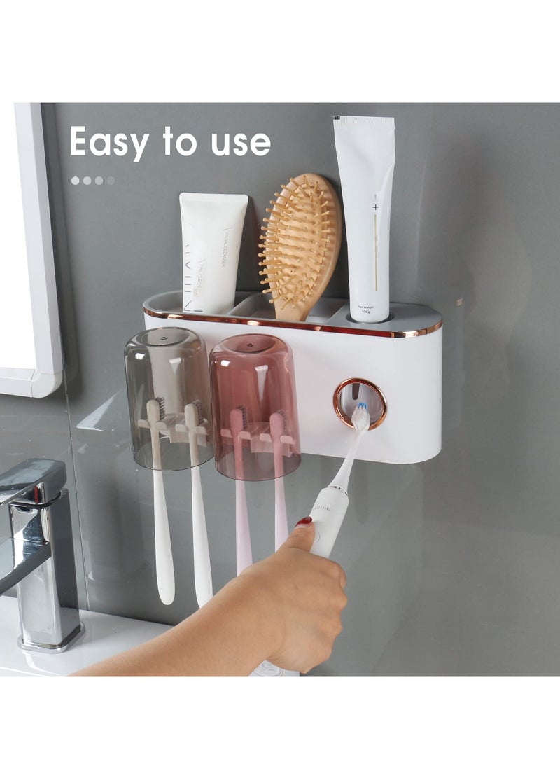 Excefore Toothbrush Holder and Toothpaste Dispenser - Wall Mounted Bathroom Accessories with 2 Cups for Smart Home Decor - Image 5