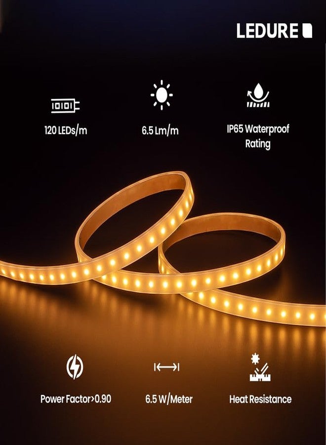LEDURE Sera Rope Light, 50 Meter LED Strip, 120 LEDs/Metre, IP65 Waterproof, Flexible Decorative Strip Light for Indoor and Outdoor Use, for Diwali, Home and Garden Lighting, Warm White (Pack of 1) - Image 3