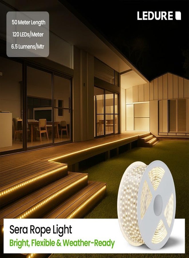 LEDURE Sera Rope Light, 50 Meter LED Strip, 120 LEDs/Metre, IP65 Waterproof, Flexible Decorative Strip Light for Indoor and Outdoor Use, for Diwali, Home and Garden Lighting, Warm White (Pack of 1) - Image 2