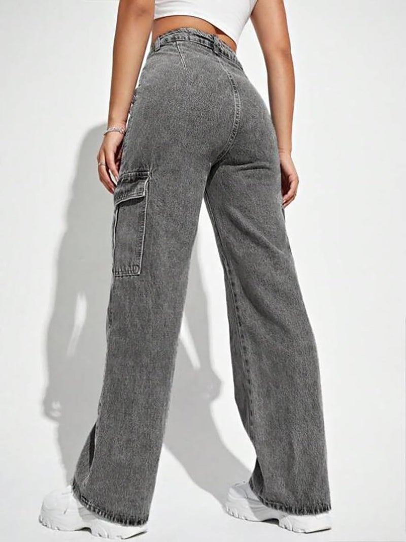 KOTTY Women's Solid High Rise Relaxed Fit Cargo Jeans Ash Gray (Grey,XXL)_KOTTYLADIESJEANS2457XXL - Image 5
