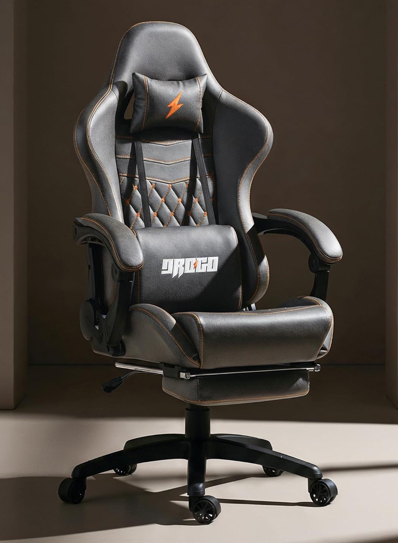 Gaming Chair Drogo Ergonomic with 7 Way adjustable Seat PU Leather Material Desk Chair Head & USB Massager Lumbar Pillow Video Games Chair Home Office Chair with Full Reclining Back Footrest Grey